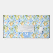 Mediterraan Blauwe Tegel Limoncello Monogram Naam Bureaumat (Keyboard & Muis)