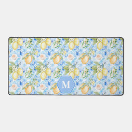 Mediterraan Blauwe Tegel Limoncello Monogram Naam Bureaumat