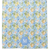 Mediterraan Blauwe Tegel Limoncello Monogram Naam Douchegordijn (Voorkant)