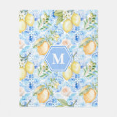Mediterraan Blauwe Tegel Limoncello Monogram Naam Fleece Deken (Voorkant)
