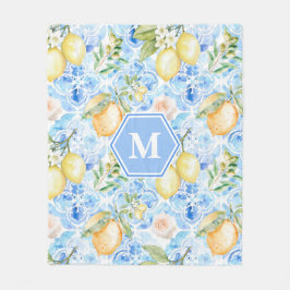Mediterraan Blauwe Tegel Limoncello Monogram Naam Fleece Deken