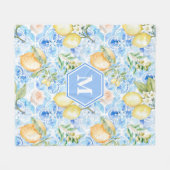 Mediterraan Blauwe Tegel Limoncello Monogram Naam Fleece Deken (Voorkant (Horizontaal))