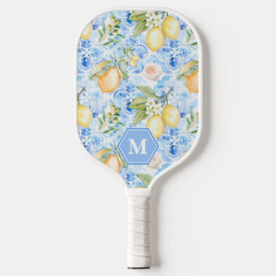 Mediterraan blauwe tegel Limoncello monogram naam Pickleball Paddle