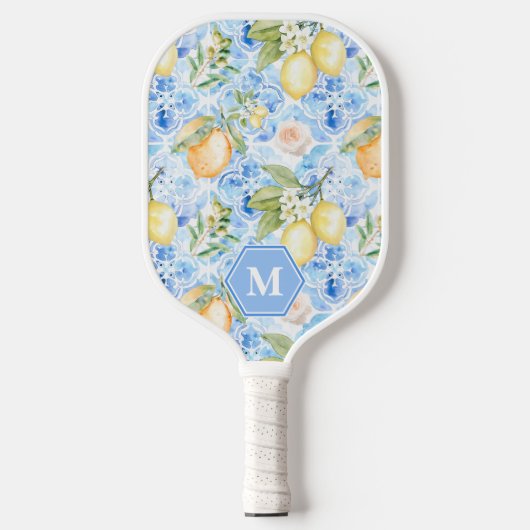 Mediterraan blauwe tegel Limoncello monogram naam Pickleball Paddle (Voorkant)