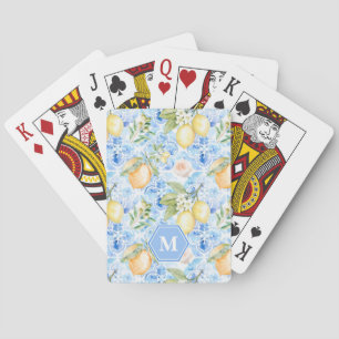 Mediterraan Blauwe Tegel Limoncello Monogram Naam Pokerkaarten
