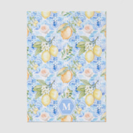 Mediterraan Blauwe Tegel Limoncello Monogram Naam Tissuepapier