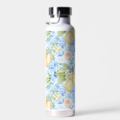 Mediterraan blauwe tegel Limoncello monogram naam Waterfles (Rechts)
