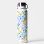 Mediterraan blauwe tegel Limoncello monogram naam Waterfles (Achterkant)