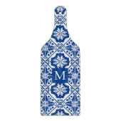Mediterraan Blauwe Tegel Monogram Glas Snijplank (Voorkant)