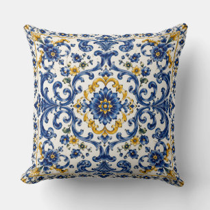 Mediterraan Blauwe Tegelpaneel   Italiaans Keramie Kussen