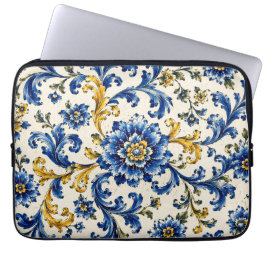 Mediterraan Blauwe Tegelpuzzel | Italiaans Keramie Laptop Sleeve