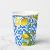 Mediterraan blauwe tegels citroen Bruidsdouche  Papieren Bekers (Achterkant)