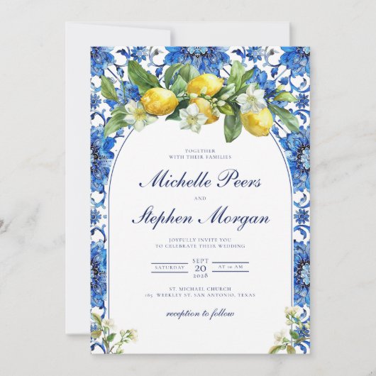 Mediterraan blauwe tegels Citroen Citroen Kaart (Voorkant)