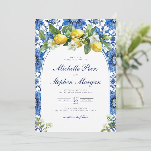 Mediterraan blauwe tegels Citroen Citroen Kaart (Staand voorkant)