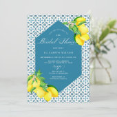 Mediterraan Blauwe Tegels Citroen Vrijgezellenfees Kaart (Staand voorkant)