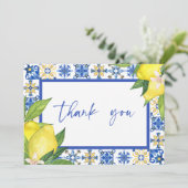 Mediterraan Blauwe Tegels Citroenen Bruidsdouche B Bedankkaart (Staand voorkant)