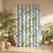 Mediterraan Blauwe Tegels en Citroen Douchegordijn