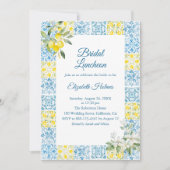 Mediterraan Blauwe Tegels en Citroenen Bruids Brun Kaart (Voorkant)