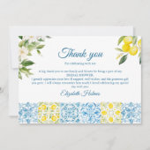 Mediterraan blauwe tegels en citroenen Bruidsmeisj Bedankkaart (Voorkant)