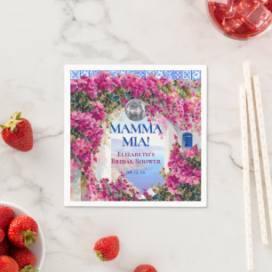 Mediterraan Blauwe Tegels Roze Bloemen Disco Bal Servet