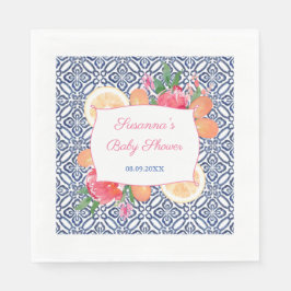 Mediterraan blauwe tegels Sinaasappel baby shower  Servet