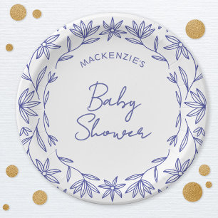 Mediterraan Blauwe Wilde Bloemen Baby Shower Papieren Bordje