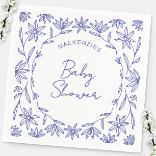 Mediterraan Blauwe Wilde Bloemen BabyShower Servet