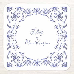 Mediterraan Blauwe Wilde Bloemen Bruiloft Vierkante Sticker