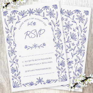 Mediterraan Blauwe Wilde Bloemen Trouw RSVP Kaart
