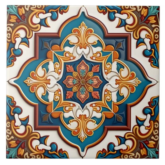 -mediterraan Blauwgroen Blauw Bruin Tegeltje (Voorkant)