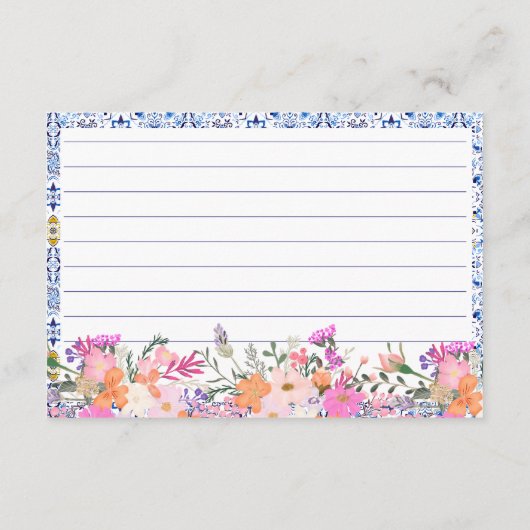 Mediterraan Bloemen Tegel Vrijgezellenfeest Recept Informatiekaartje (Achterkant)