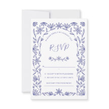 Mediterraan Bloemenblauw Wit Bruiloft RSVP Kaart