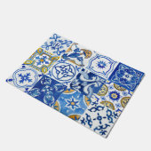 Mediterraan Bloemenblauw, wit & geel patroon Deurmat (Schuin)