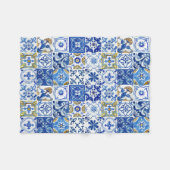Mediterraan Bloemenblauw, wit & geel patroon Fleece Deken (Voorkant (Horizontaal))