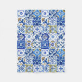 Mediterraan Bloemenblauw, wit & geel patroon Fleece Deken (Voorkant)
