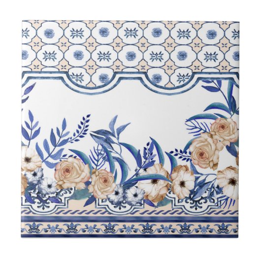 Mediterraan Bloemmotief Tegeltje (Voorkant)