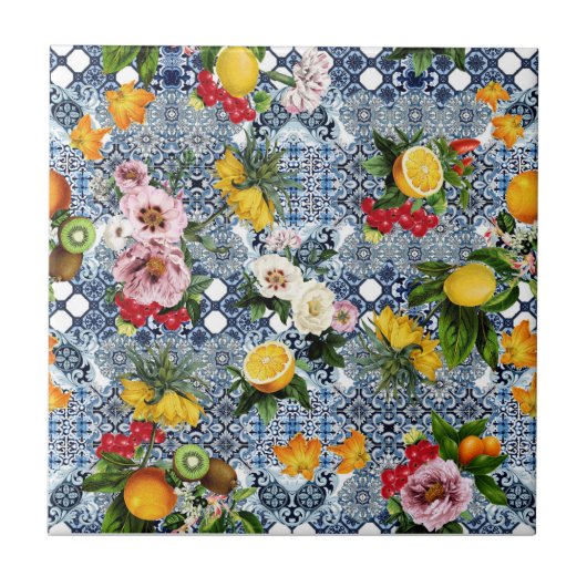 Mediterraan Bloemmotief Tegeltje (Voorkant)