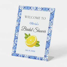 Mediterraan BlueTile Lemon Vrijgezellenfeest Welko Reclamebord Met Voetstuk