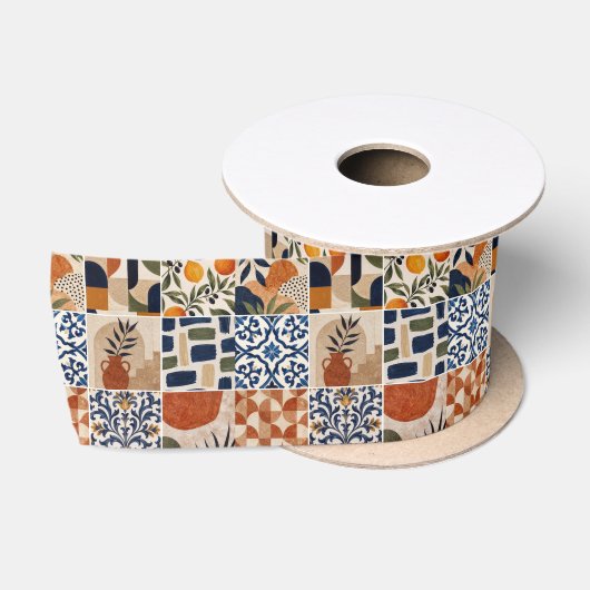 Mediterraan Boho-tegelpatroon Satijnen Lint (Spoel)