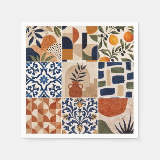 Mediterraan Boho-tegelpatroon Servet (Voorkant)