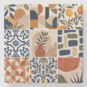 Mediterraan Boho-tegelpatroon Stenen Onderzetter (Voorkant)