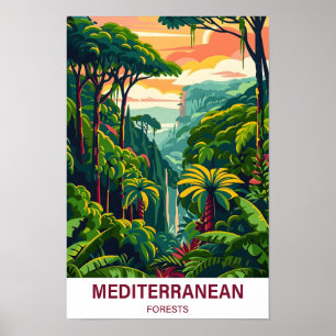 Mediterraan bos illustratie reizen poster