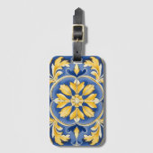 Mediterraan botanisch patroon - blauw en geel bagagelabel (Voorkant (verticaal))