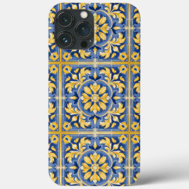 Mediterraan botanisch patroon - blauw en geel Case-Mate iPhone case