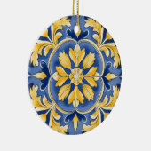 Mediterraan botanisch patroon - blauw en geel keramisch ornament (Rechts)