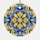 Mediterraan botanisch patroon - blauw en geel keramisch ornament (Voorkant)
