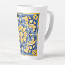 Mediterraan botanisch patroon - blauw en geel latte mok