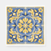 Mediterraan botanisch patroon - blauw en geel servet (Voorkant)