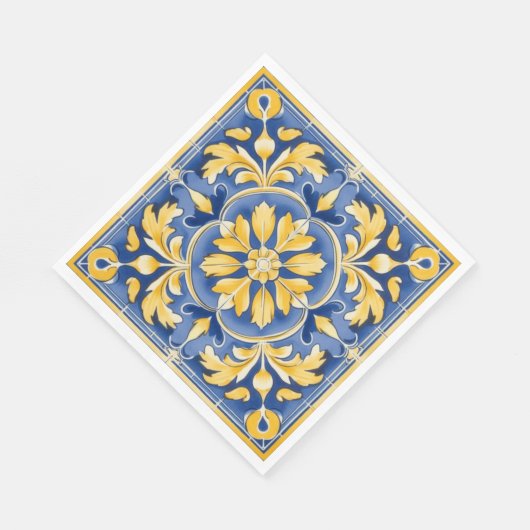 Mediterraan botanisch patroon - blauw en geel servet (Hoek)