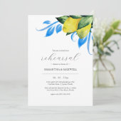 Mediterraan bruiloft citroen repetitie diner kaart (Staand voorkant)